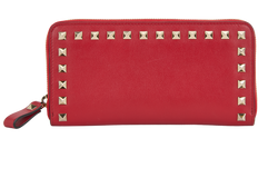 Valentino Zip Around Rockstud Continental Wallet, Leather, Red, B/DB, 4*